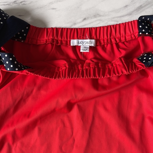 Lucy Paris Red Off The Shoulder Ruffle Sleeve Top Medium - Picture 3 of 3